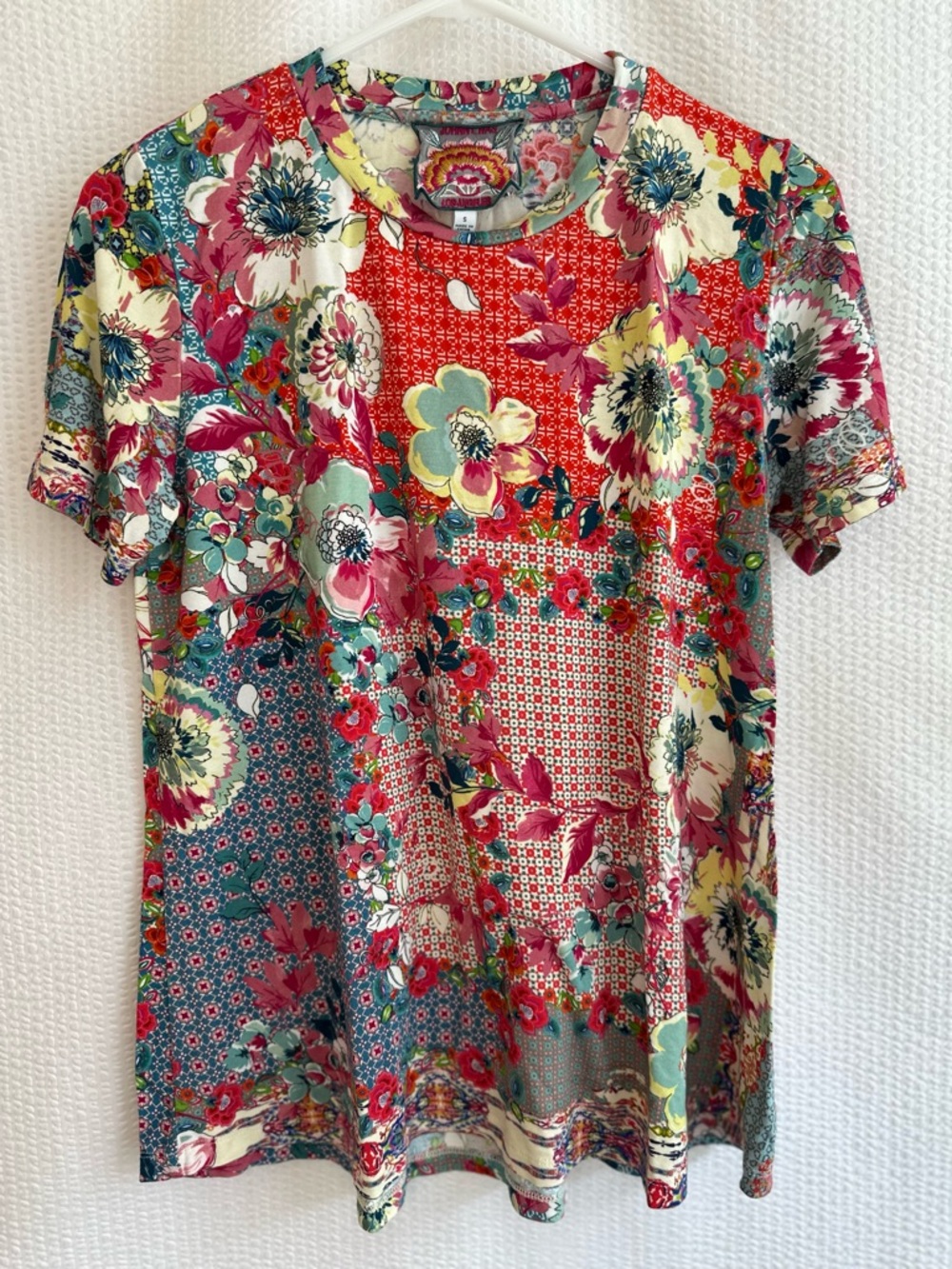Johnny Was Lobello Favorite Bamboo Floral Patchwork Tee Short Sleeve Top Small
